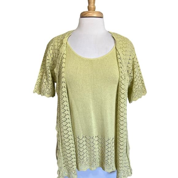 Vintage 2pc Open Lace Crochet Top & Tank Set Boho Cottagecore Country sz L - Picture 4 of 8